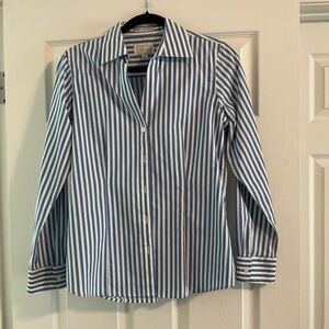 Foxcroft blue and white pinstriped blouse, size small